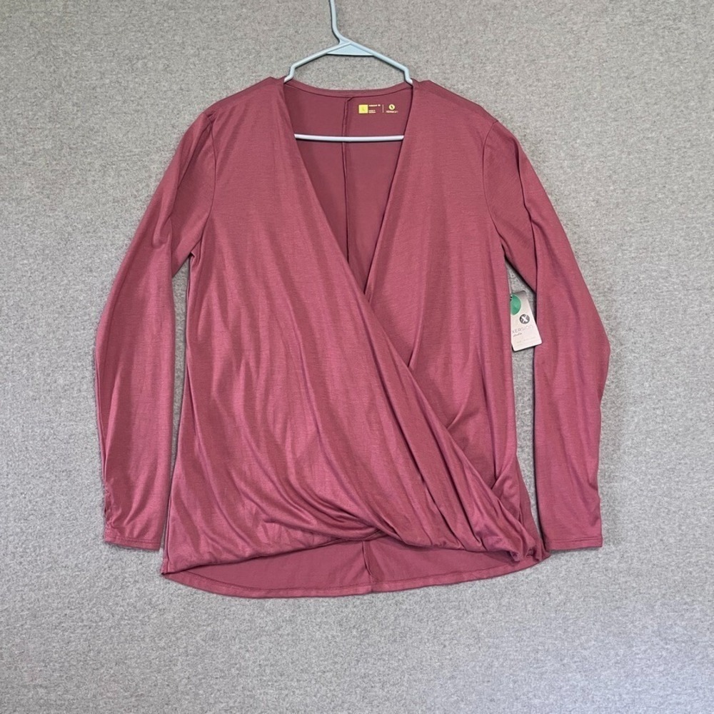 Xersion Top Womens Large Pink Rose Long Sleeve Crossover Relaxed Fit New